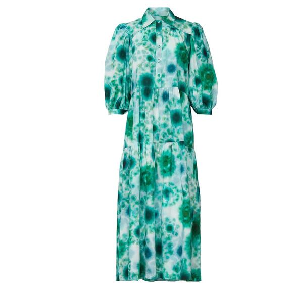Hunter Bell Green Babydoll Maxi Dress XS Boho Tiered Ruffle Cottage Cotton $400 - Picture 8 of 11